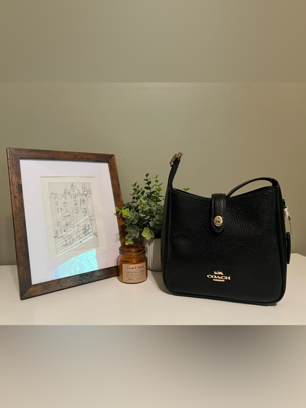 Coach Mini Hadley Black Pebbled Leather Crossbody with Gold Hardware